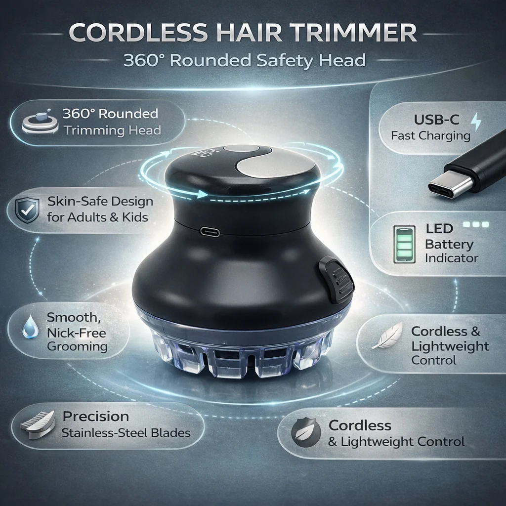 Cordless Hair Trimmer Rechargeable 360° Safety Head - Image 3